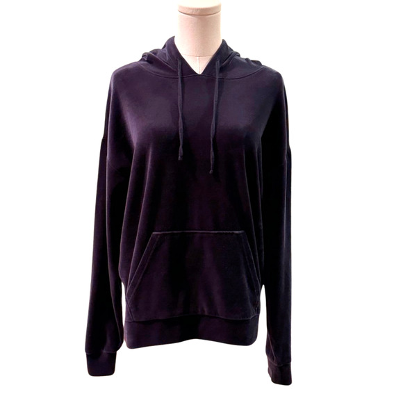 Juicy Couture Y2K Navy Blue Velour Pullover Hoodie Metallic LA Graphic Medium - Picture 1 of 8